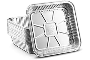 [20 Pack - 8"x8"] Propack Disposable Aluminum Foil Meal Prep Cookware Square Pans, Oven, Toaster, Grill, Cooking, Roasting, Broiling, Baking, Event, Take Out, Restaurant
