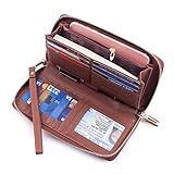Bricraft Women RFID Blocking Wallet Leather Wristlet Organizer Zip Around Clutch Dark Brown