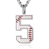 HZMAN Baseball Initial Pendant Necklace Inspiration Baseball Jersey Number 0-9 Charms Stainless Steel Necklace