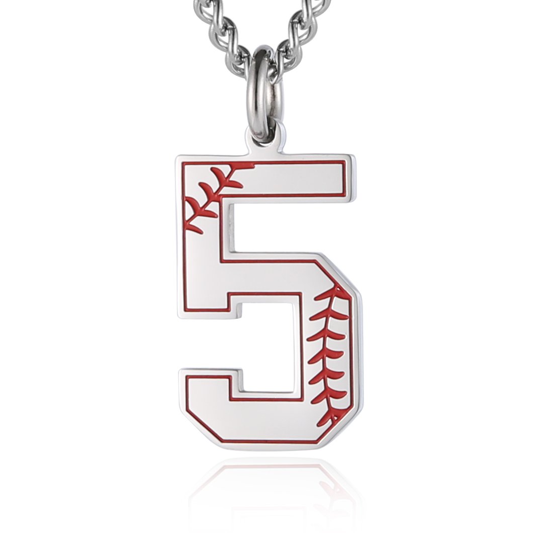 HZMAN Baseball Initial Pendant Necklace Inspiration Baseball Jersey Number 0-9 Charms Stainless Steel Necklace, M, Stainless Steel — image 1
