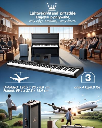 ALLESM Portable Foldable 88-Key Piano Semi-Weighted Keys with Sustain Pedal Touch-Sensitive Keys and Bluetooth, Dual Stereo Speakers Folding Digital Piano for home park classroom