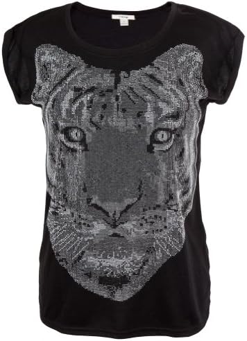 Animal World - Tiger Face Beaded Women's T-Shirt - Large Black