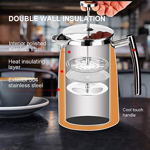 Secura French Press Coffee Maker, 50Ounce, 18/10 Stainless Steel