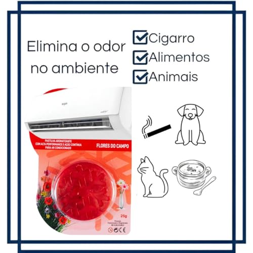 Pastilha Bactericida Aromatizante para Ar Condicionado split - FLORES DO CAMPO – (25g) Higienizadora Ação Neutralizadora de odores Aroma Contínuo Ambiente perfumado ELIMINA MAU CHEIRO