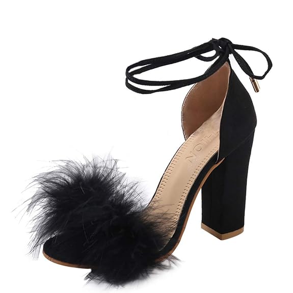 YWLINK Damen Volltonfarbe Blockabsatz Elegant High Heel Sandalen Rom Kreuzgurte Open Toe Sommer Feder Sandalen