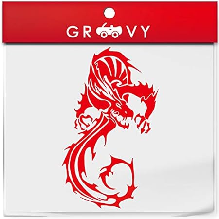 Amazon 龍 ドラゴン 龍神 ステッカー Ver3 竜 開運 お守り ステッカー かっこいい かわいい おしゃれ 車 ブランド アウトドア シール おもしろ グッズ 1197 レッド ステッカー デカール 車 バイク