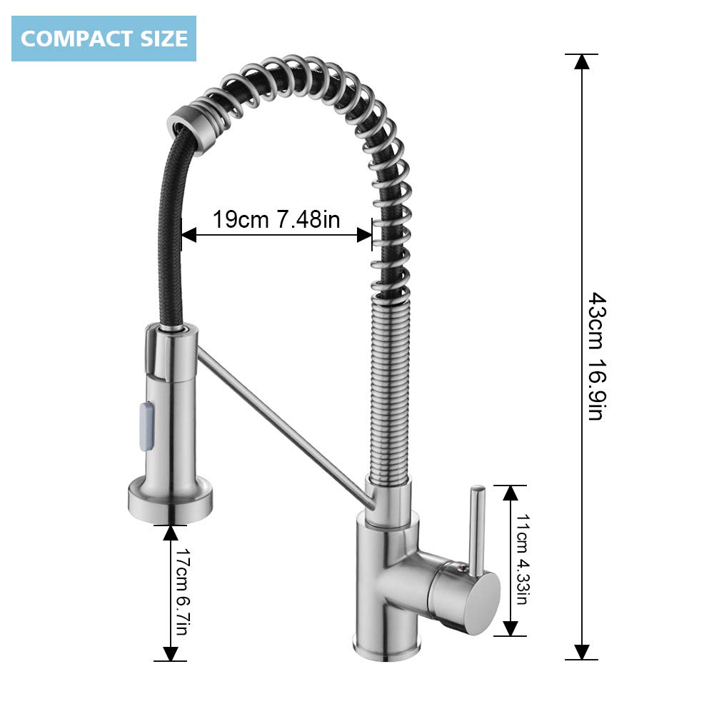 Gricol Kitchen Faucets with Pull Down Sprayer,Single Handle High Arc Solid Brass Spring Commericial Brushed Nickel Sink Faucets