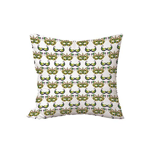 iPrint Polyester Throw Pillow Cushion,Mardi Gras,Festive Pattern with Masks Traditional Carnival Celebration Costume Decorative,Purple Green Yellow,15.7x15.7Inches,for Sofa Bedroom Car Decorate