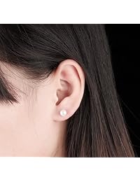 YAN & LEI aretes de plata esterlina con perla de agua dulce de 6 mm - Elegido a mano Calidad AAA