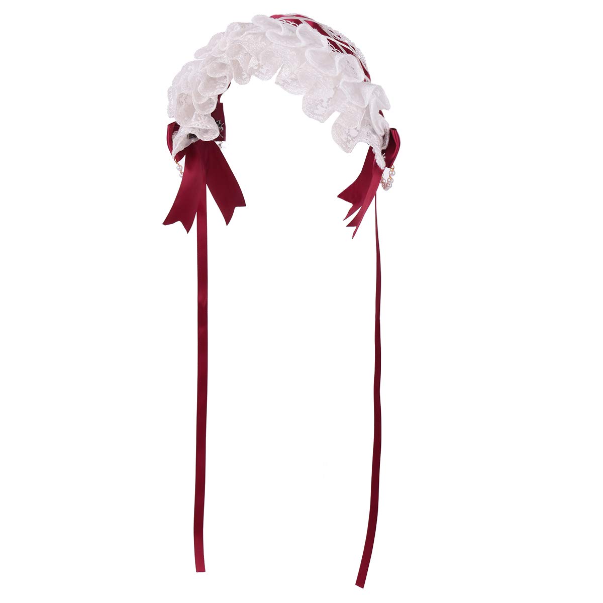 Girls Maid Cosplay Headband Lace Flower Headwear (Red)