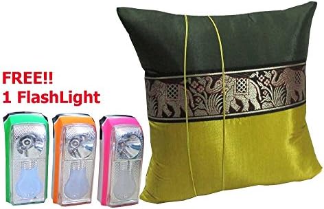 Honest Bee Presents. One Big Elephant Stripe Throw Cushion Cover/Pillow Case Thai Silk for Decorative Sofa, Car and Living Room Size 16 X 16 InchesFREE 1 Flash Light