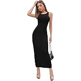 Verdusa Women's Basic Round Neck Sleeveless Solid Bodycon Maxi Long Dress