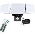 Ganiude 35W Plug in Flood Light Outdoor, Motion Sensor Plug in LED Security Light with Remote Control, Dusk to Dawn, 3 Head, 3500LM, 5000K, IP65 Waterproof Exterior Lamp for Porch, Garage, Yard