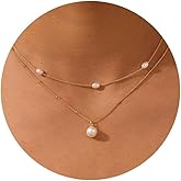 PRTGL Pearl Necklace: 14K Gold-Plated/White Gold-plated Pearl Necklace for Women 16.5” + 2”