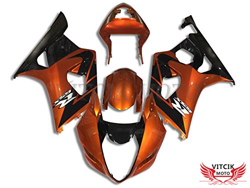 VITCIK (Fairing Kits Fit for Suzuki GSXR1000 K3 2003 2004 GSXR 1000 GSX R1000 K3 03 04) Plastic ABS Injection Mold Complete Motorcycle Body Aftermarket Bodywork Frame (Orange & Black) A058