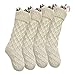 Vanteriam Pack 4 Christmas Stockings, 18'' Unique Ivory White Knit Christmas Stockings for Xmas Decorations, Set of 4