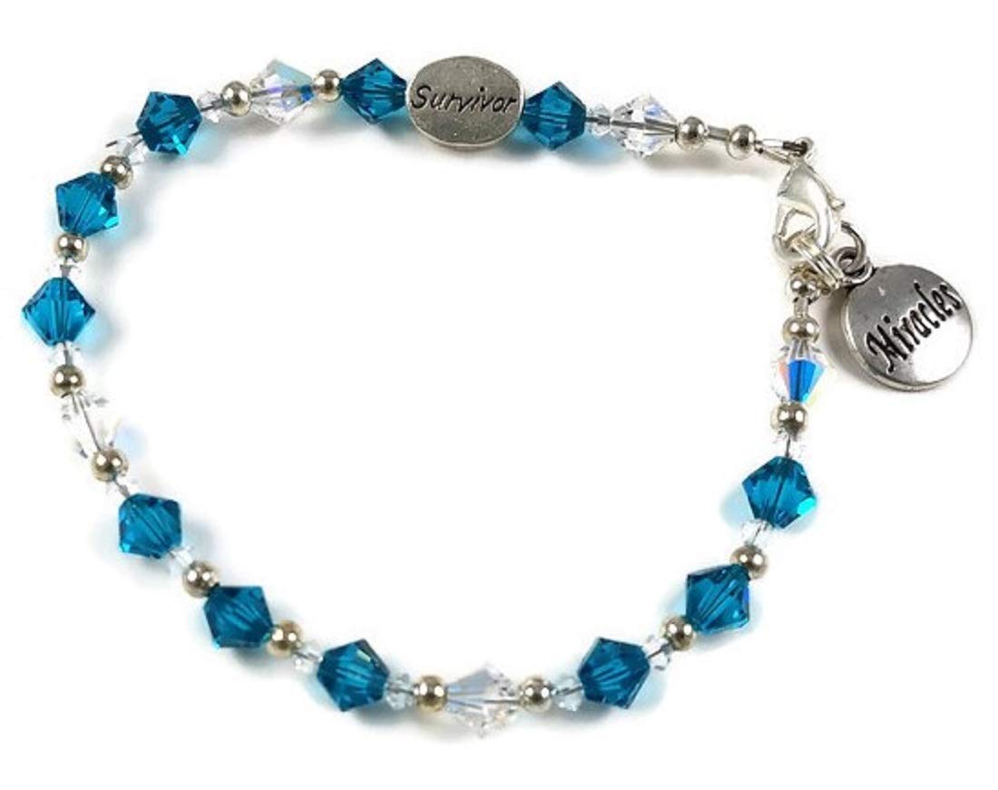 BraceletOvarian Cancer Teal Crystal with 2