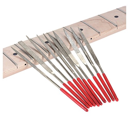 ALLCACA Guitar Fret File Set Stainless Steel Guitar Saddle Slot Grinding Files Luthier Repair Tool for Guitar Nut, Fret, Bridge, Saddle and Pickguard, Set of 10, Red - Thumbnail 2