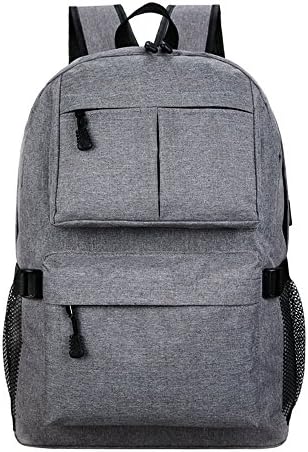 INSFIRE Unisex Casual Canvas Backpack with USB Charging Port 14 inch Teenage Waterproof Student Travel Rucksack School Laptop Backpack (GREY)