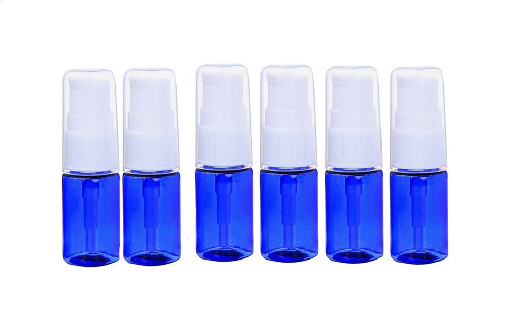 erioctry 6 Pcs 10ML Empty Refillable Bottle Cream Shampoo Lotion Treatment Pump Bottle with Cap Travel Bottles Toiletries Liquid Container for Cosmetic Make-up (Blue)