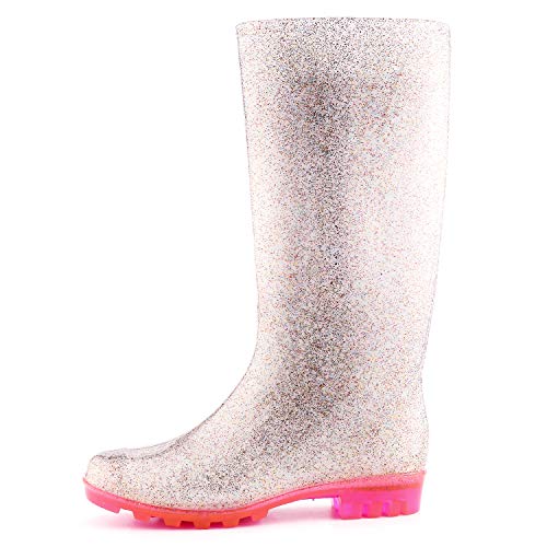 KomForme Women's Knee High Waterproof Rain Boots Glitter, Matte and ...