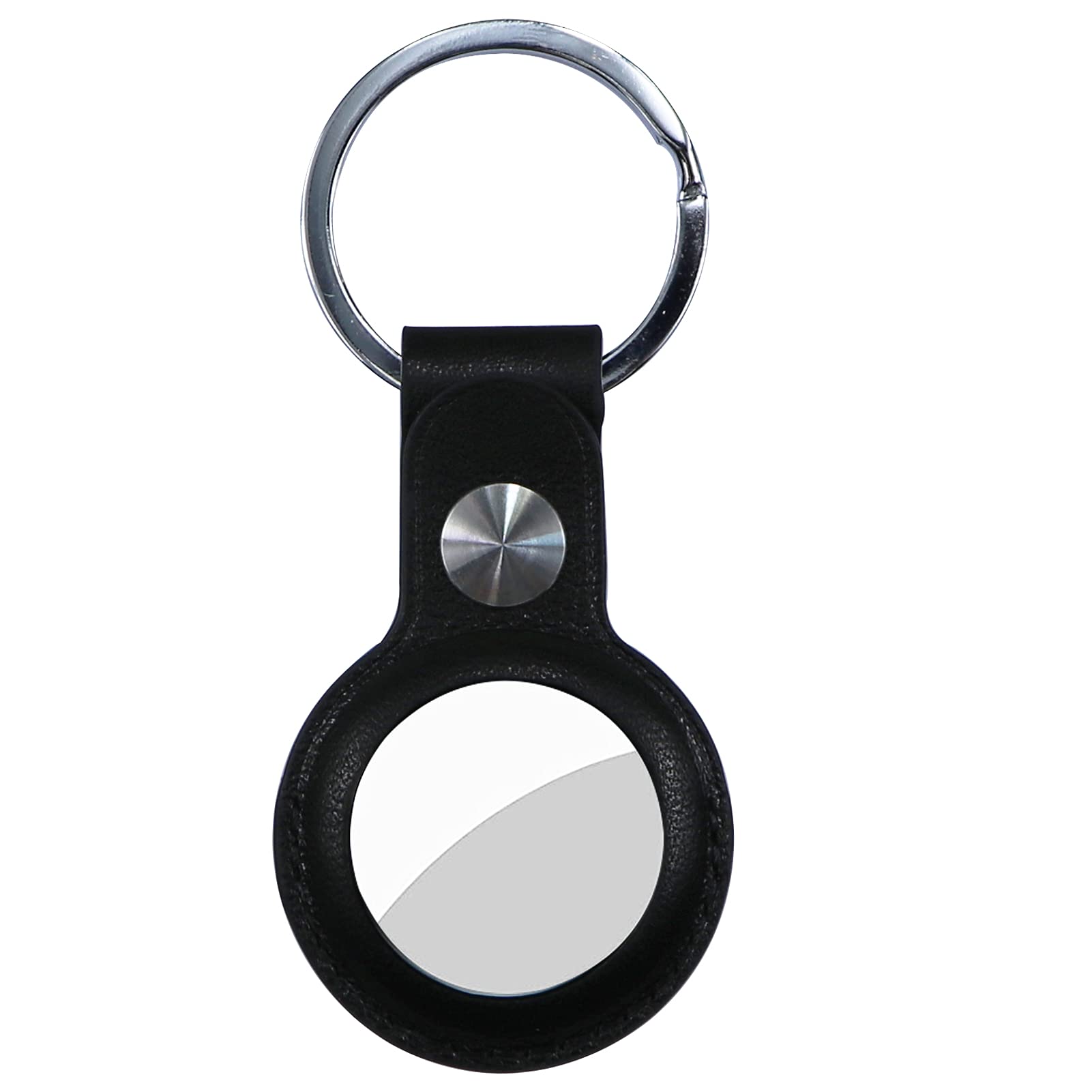 Case for AirTag Genuine Leather, Protective Cover with Keychain Ring, Anti-Scratch - Black1