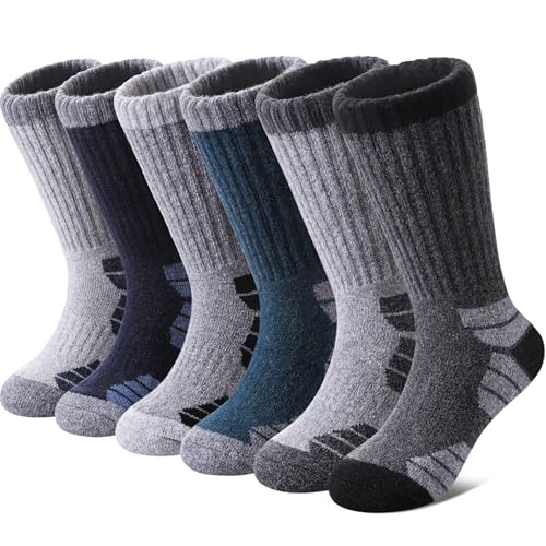 NOCIN COLOR Kids Merino Wool Hiking Socks Boys Girls Toddlers Thermal Winter Warm Boot Thick Cushion Socks 6 Pairs