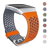 SKYLET Bands Compatible with Fitbit Ionic, Soft Silicone Breathable Replacement Wristband Compatible with Fitbit Ionic Smart Watch with Buckle [Orange-Gray, Large]