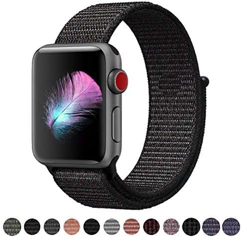 Yunsea Compatible for Apple Watch Band 38mm, New Nylon Sport Loop, Replacement Band Compatible for iwatch, 38mm, Black (Pinkish Weave Color in)