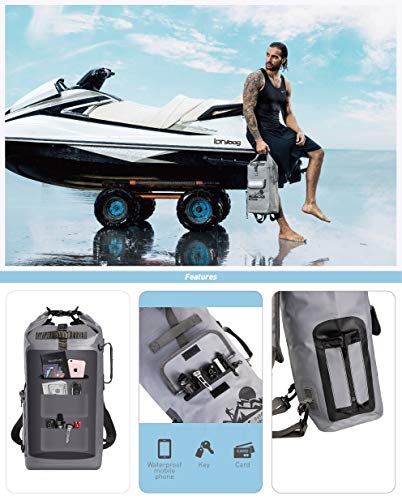 IDRYBAG Dry Bag Waterproof Backpack Floating 20L Roll Top Compression Sack Keeps Gear Dry for Kayaking, Beach, Rafting, Swimming, Boating, Hiking, Camping,Fishing,Canoeing - Gray