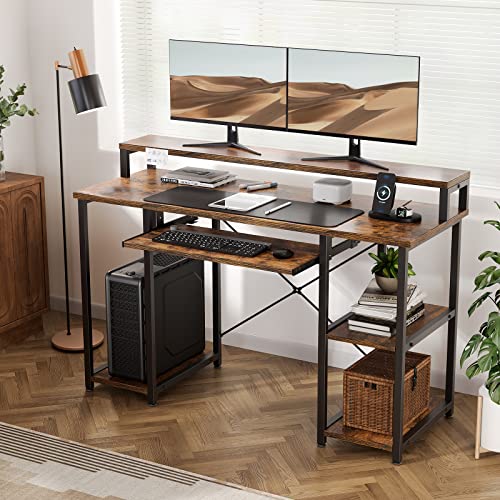 NOBLEWELL Computer Desk with Storage Shelves, 47 inch Home Office Desk with Monitor Stand