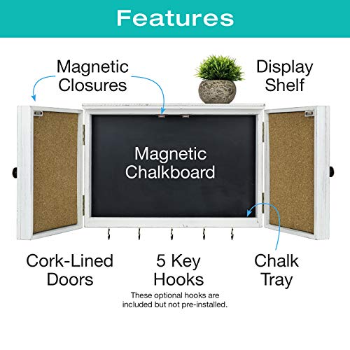 Wooden Rustic Chalkboard Wall Mounted Entryway Includes Cork Board and