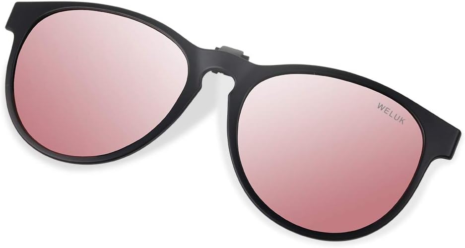 WELUK Polarized Clip-on Flip-up Sunglasses Vintage Round Style over Prescription Glasses