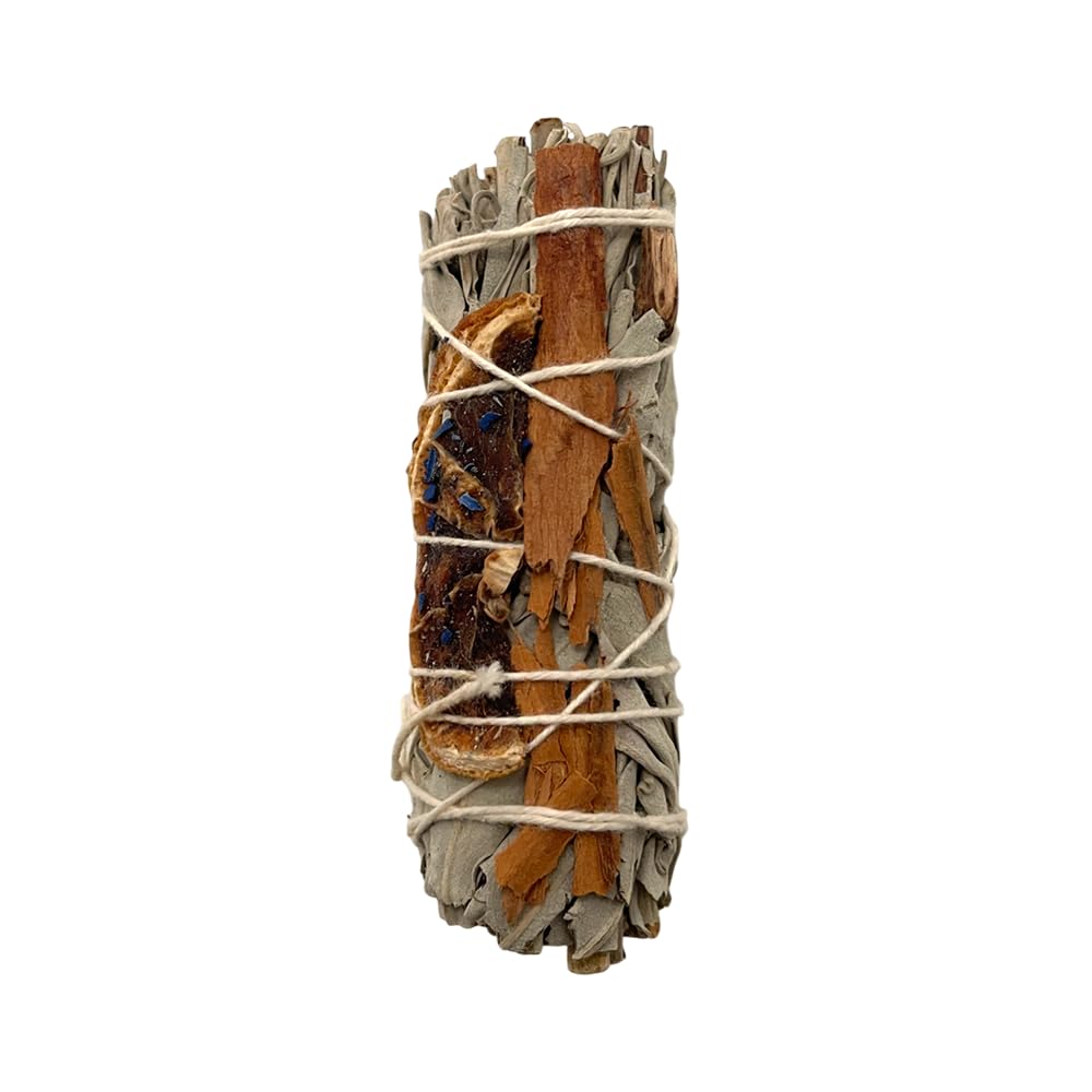 VIE Pack of 1 White Sage Smudge Stick 4” with Cinnamon & Orange – Hand-Tied Sage Stick for Energy Cleansing, Meditation, Protection, Spiritual Healing & Home Fragrance – Natural & Sustainably Sourced