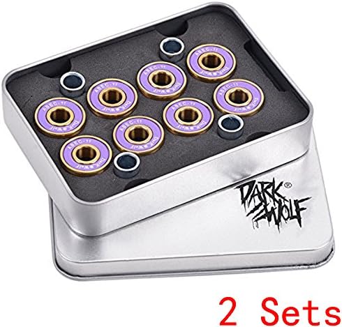 2 Sets Dark Wolf Skateboard Bearings Came with Spacers and Washers (2Sets of Purple Bearings)