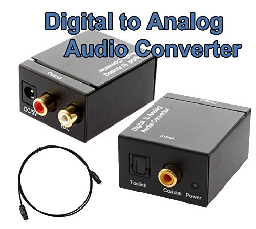 Digital Audio to Analog Adapter - Toslink Coaxial L/R RCA Sound Converter BUNDLE WITH Optical Cable (1m)