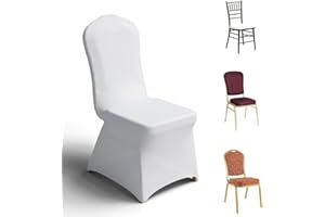 Trlyc 100 Pcs Spandex Chair Covers for Dining Chairs Stretch Polyester Dining Chairs Slipcovers for Wedding Party Decor Banquet Flat-Front Chair Cover (White)