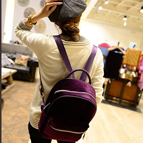 Gillberry Women Gold Velvet Small Rucksack Backpack School Book Shoulder Bag (Purple) - Thumbnail 3