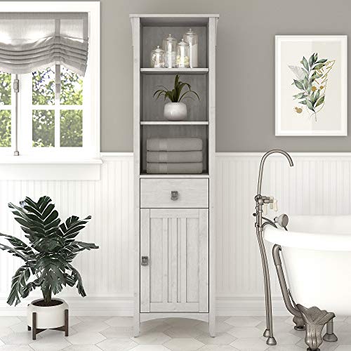 Bush Furniture Salinas Tall Bathroom Storage Linen White Oak