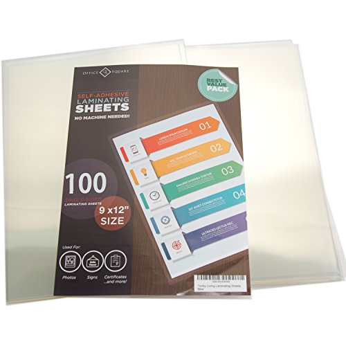 100-Pack Self-Adhesive Laminating Sheets by Office Square, Self-Seal, No Machine Needed, Letter Size, 4 Mil Thick