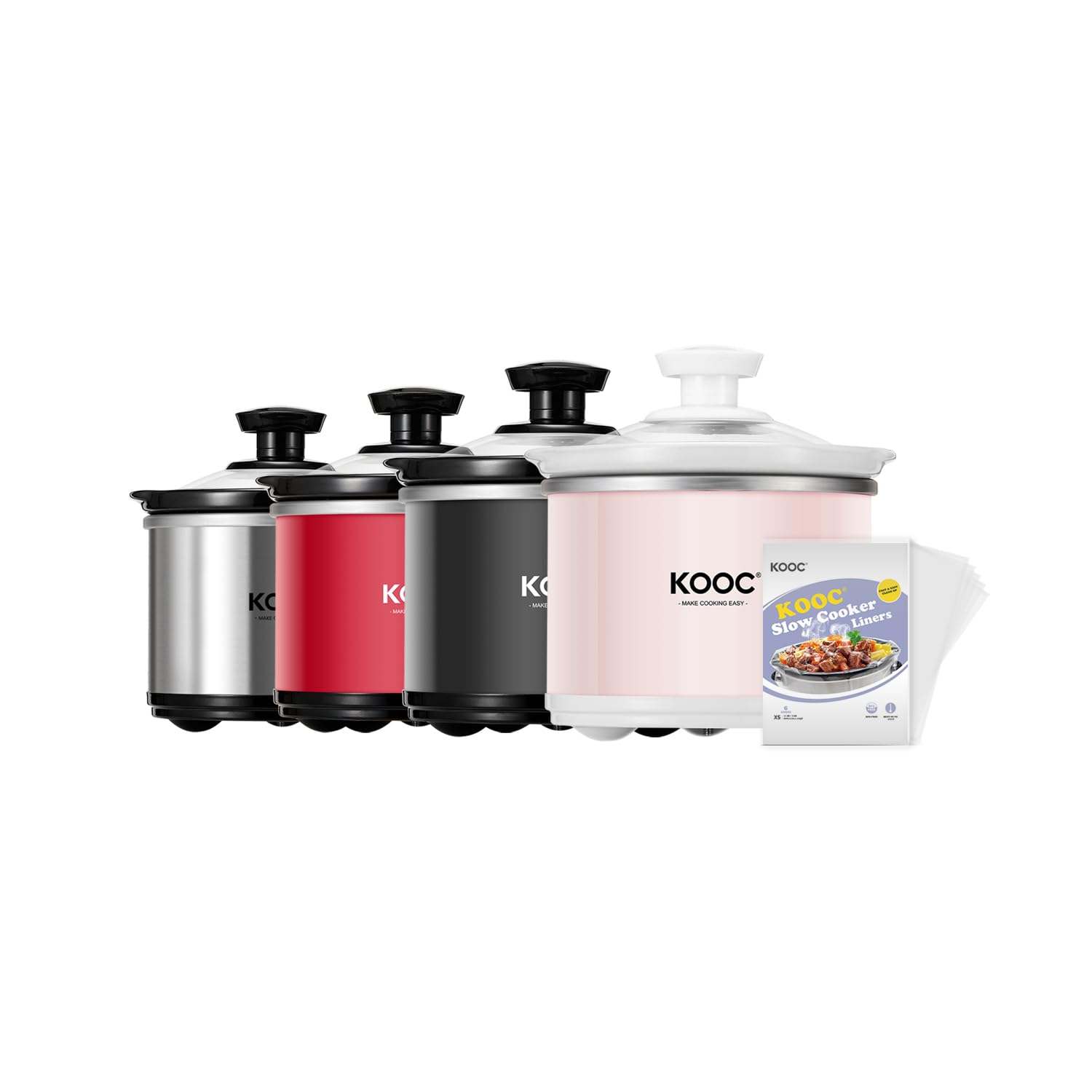 Photo 1 of KOOC Small Slow Cooker, 0.65 Quart, Free Liners Included, Upgraded Ceramic Pot, Nutrient Loss Reduction, Sauces, Stews & Dips, Stainless Steel, Pink, Round