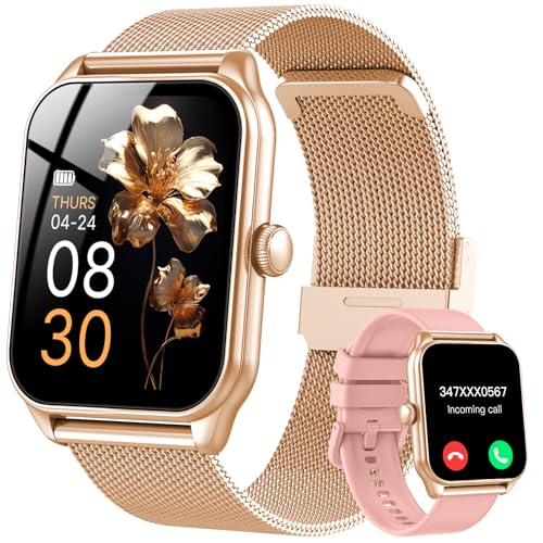 Smart Watches for Women, 1.85"HD Fitness Watch with Bluetooth Calling, Health Tracker for Sleep/Heart Rate/SpO2, 120+ Sports, 200+ Dials, IP68 Waterproof, Smart Watch for Android iOS (Rose Gold)