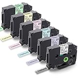 Replace P Touch brother 12mm 0.47 Inch Laminated Label Tapes(Clear/Purple/Blue/Pink/Lemon yellow/Mint green)TZe131 MQF31 MQ531 MQE31 MQY31 MQG31,Compatible for Brother PT-D210 PT-D400 PT-H110 Cube,6P