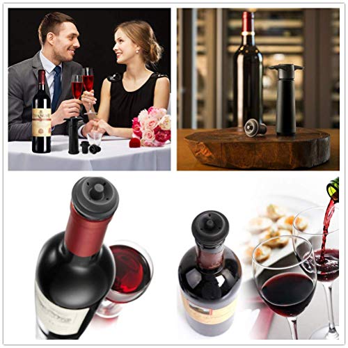 Wine Saver Pump Preserver with 4 Vacuum Bottle Stoppers,Original United Saver with Reusable Rubber Stoppers - Black