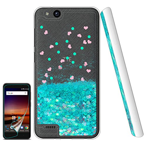 ZTE Blade Vantage Case,ZTE Tempo X Case,ZTE Avid 4 Case with HD Screen Protector, Liquid Glitter TPU Bumper Protective Back Cute Girls Phone Cover Case for ZTE Tempo X / ZTE N9137 Turquoise