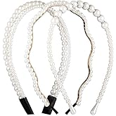 Luhaomisky 3 Pcs Pearl Headbands White Sparkly Rhinestones Faux Pearl Hairbands Bridal Hair Hoop for Women Party Wedding Accessories