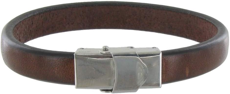 Jewellery Les Poulettes Men's Bracelet Dark Brown Leather Steel Clasp Wide