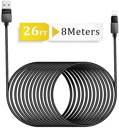 Opluz 26FT/8M Phone Charger, Fast Charging Cable Extra Spuer Long Nylon Braided Cord USB Charger& Syncing Cable Compatible with Phone Xs Max/XR/XS/X/8/8 Plus/7/7 Plus/6s/6s Plus/6/6 Plus