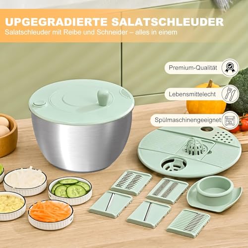 Souvik Stainless Steel Salad Centrifuge, 5L Lettuce Centrifuge with Drain, Vegetable Fruit Washing Machine Manual Dryer with Lid for Vegetables, Lettuce, Fruit