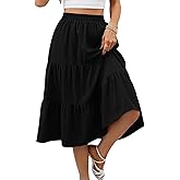 Lyrur Women's Floral Midi Skirt with Pockets High Elastic Waist Flowy Ruffle Casual Summer Boho Aline Skirts